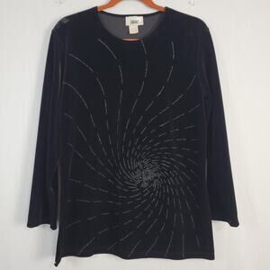 Vintage Velvet Long Sleeve Top size M black swirl pattern 90s whimsigoth USA